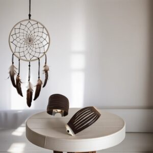 Pulsera listada en cuero marrón