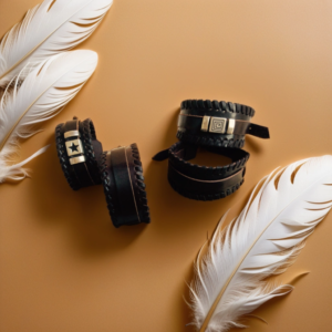 Brazalete de cuero con remache estrella en color plata